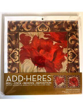 ADD•HERES Framed Red Poppies Peel & Stick Wall Art 2 Sheets in Pack